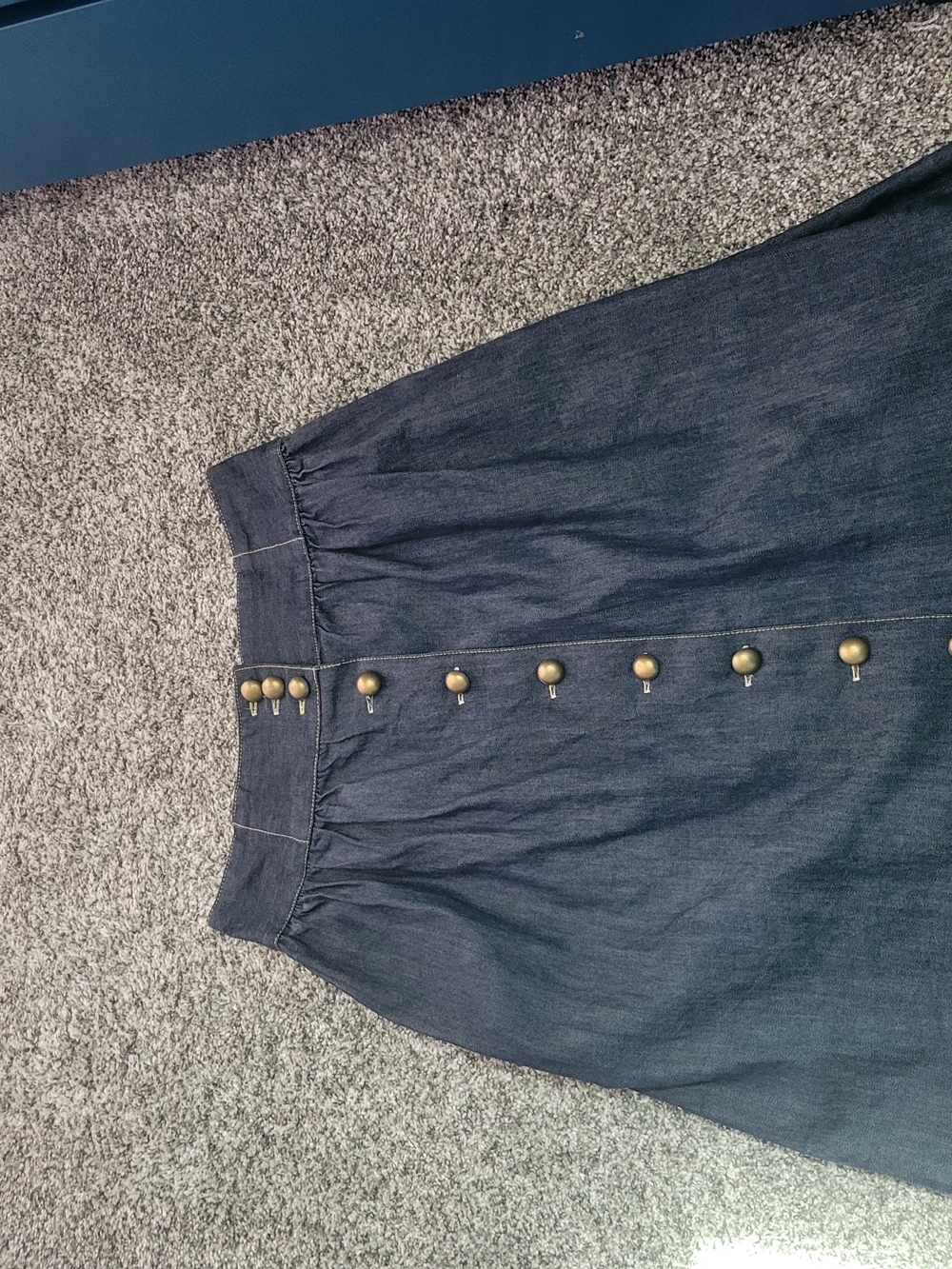 High-Waist Dark Denim Button-Front Skirt - Navy - Picture 14 of 15